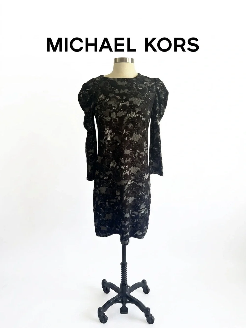 MICHAEL KORS Black Lace Long Sleeve Sheath Dress Size PS 0232